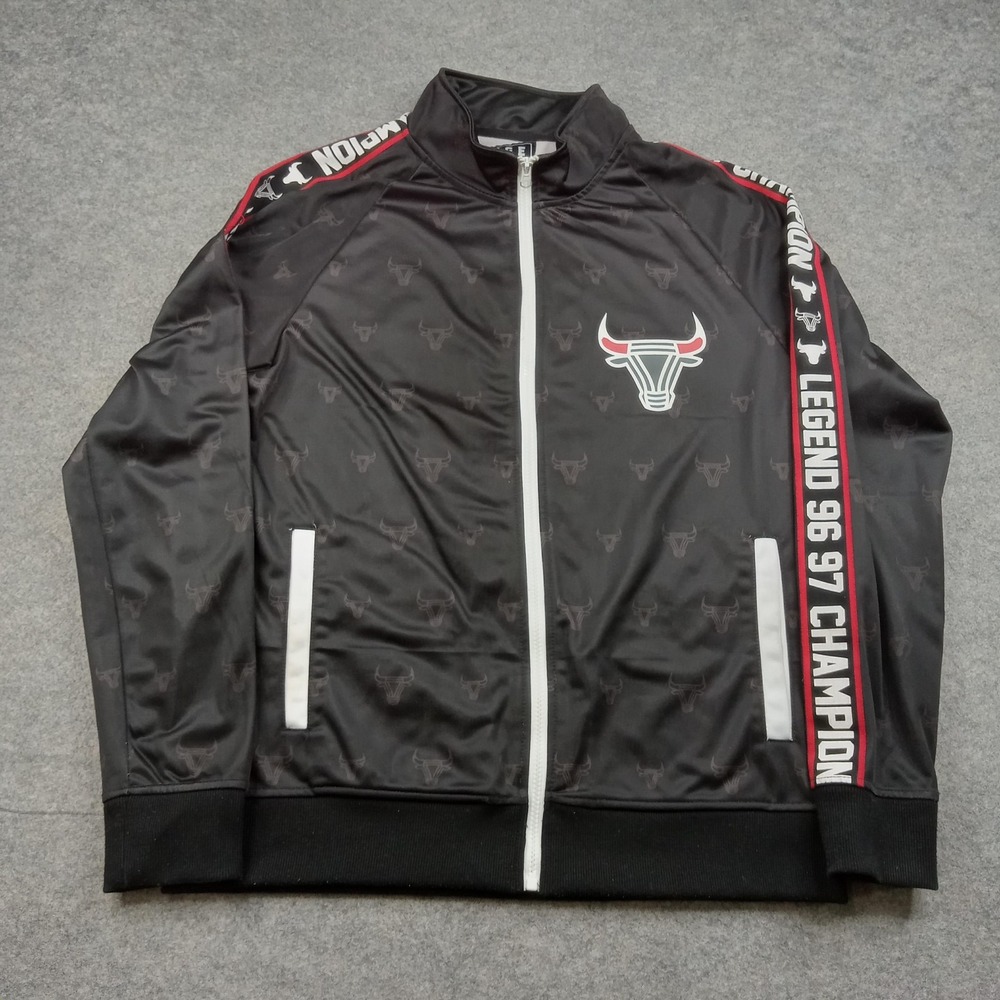 HUGE Jacket Mens‎ Large Black Full Zip Track Legend Champion Bull Logo Athletic